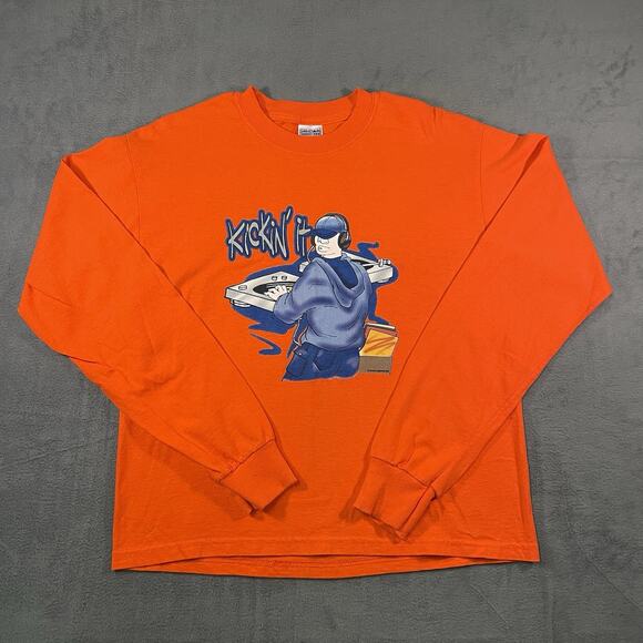 Gildan Other - Gildan Long Sleeve Shirt Orange Unisex M Cotton DJ Graphic Y2K Streetwear